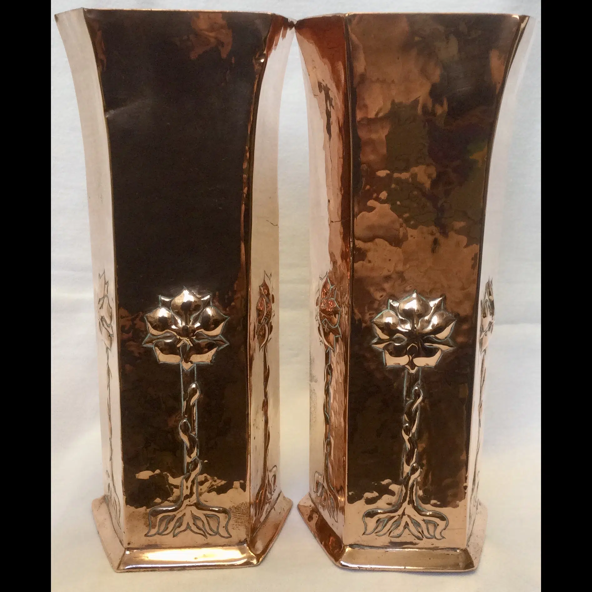 keswick school of industrial arts large hexagonal twisted stem flower vases