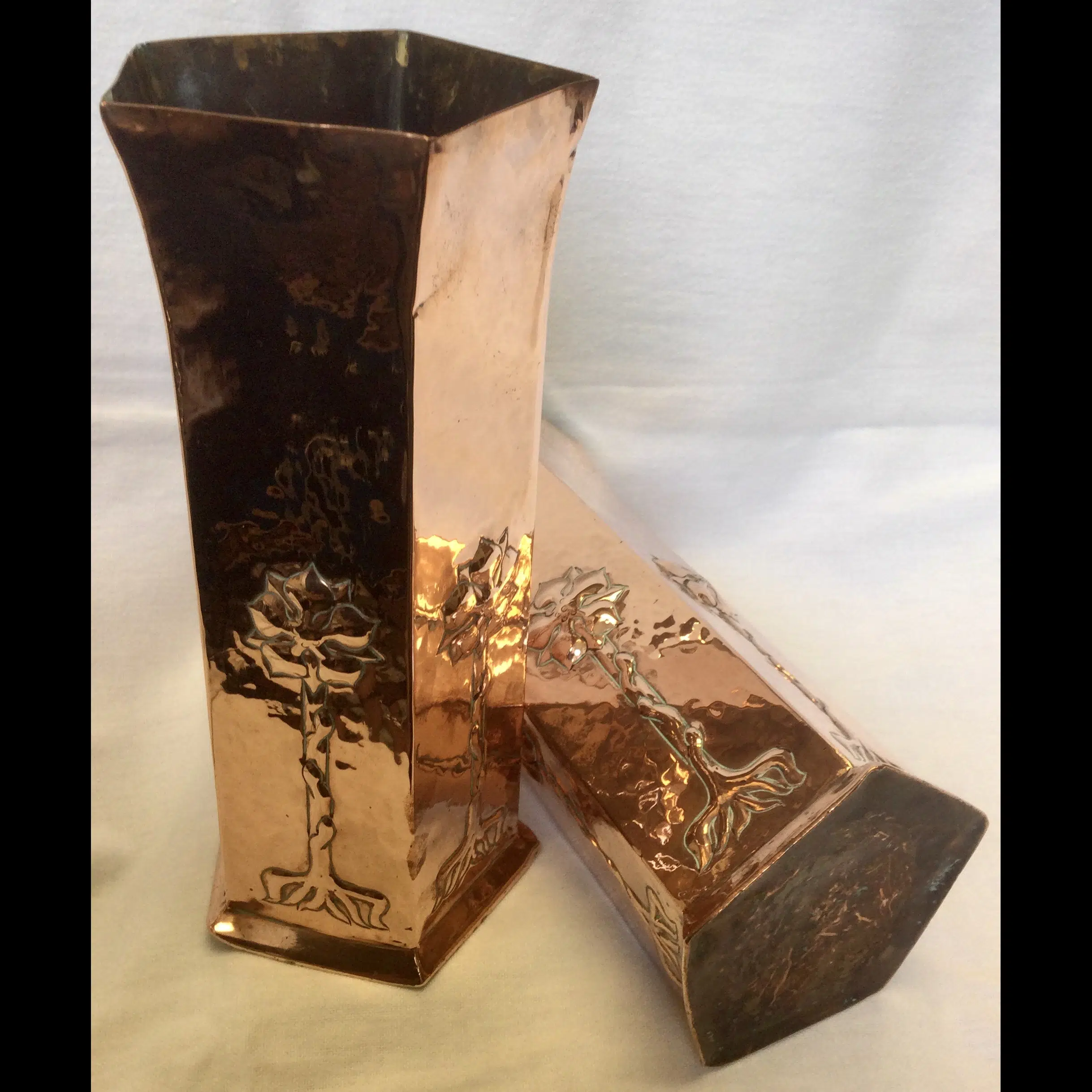 keswick school of industrial arts large hexagonal twisted stem flower vases