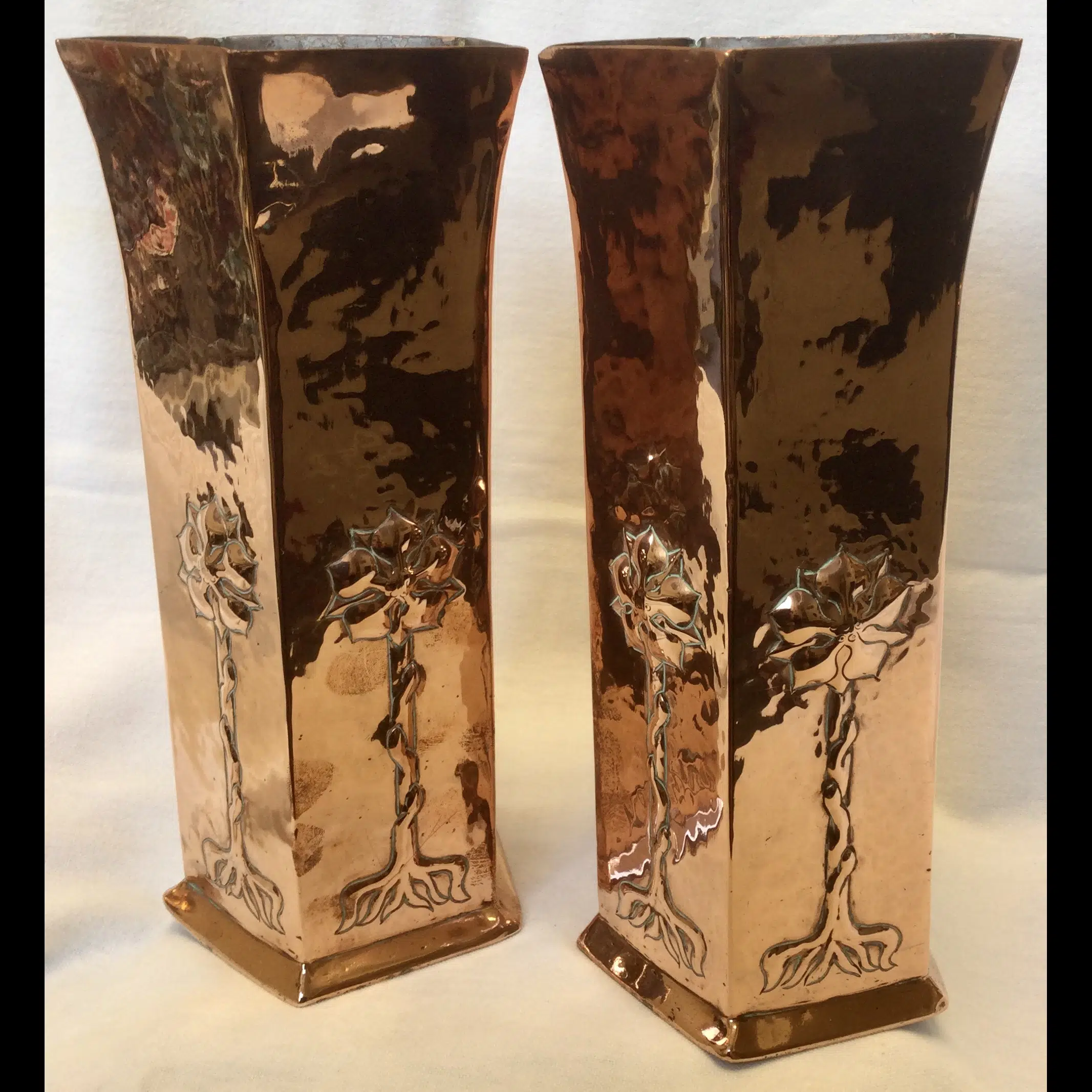 keswick school of industrial arts large hexagonal twisted stem flower vases