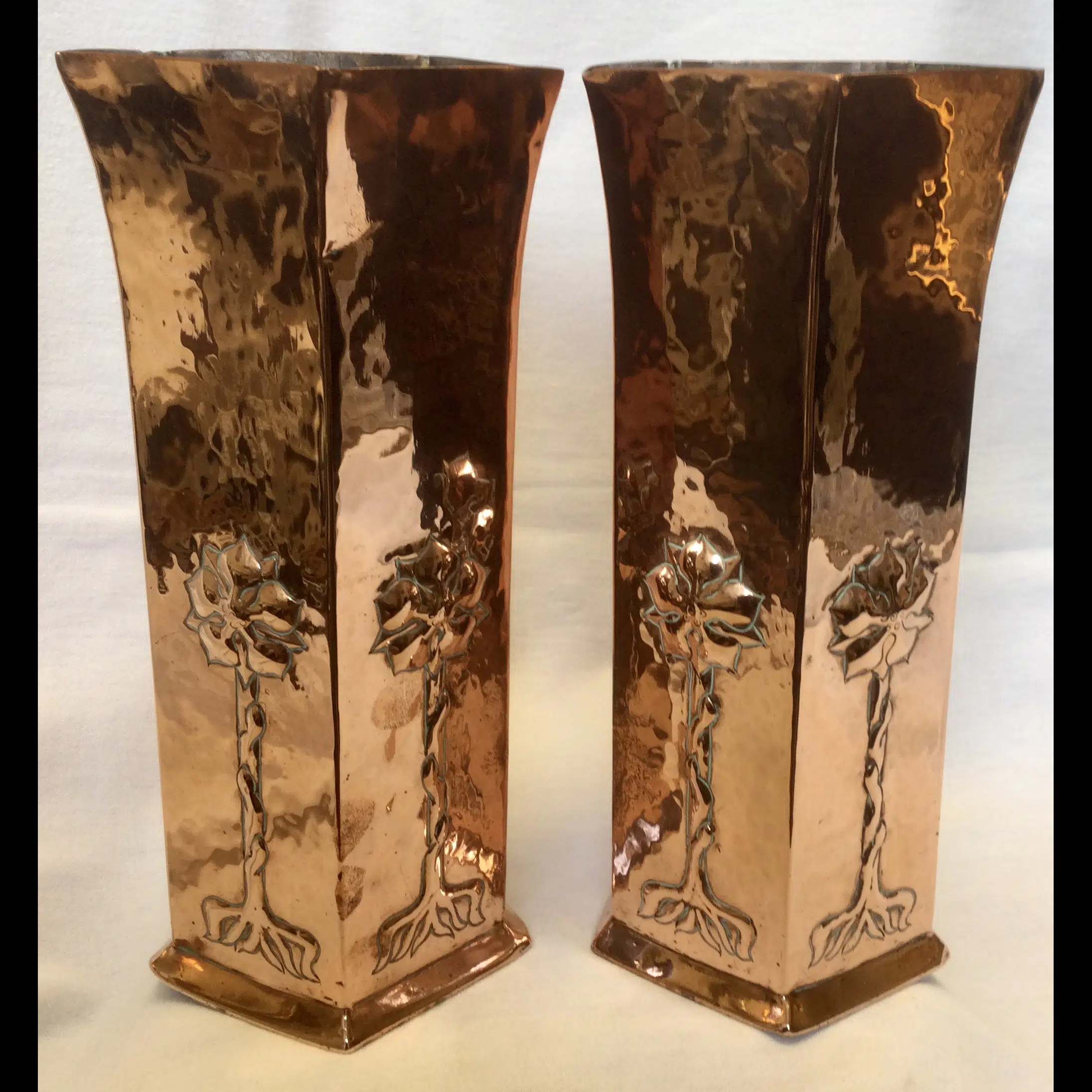keswick school of industrial arts large hexagonal twisted stem flower vases