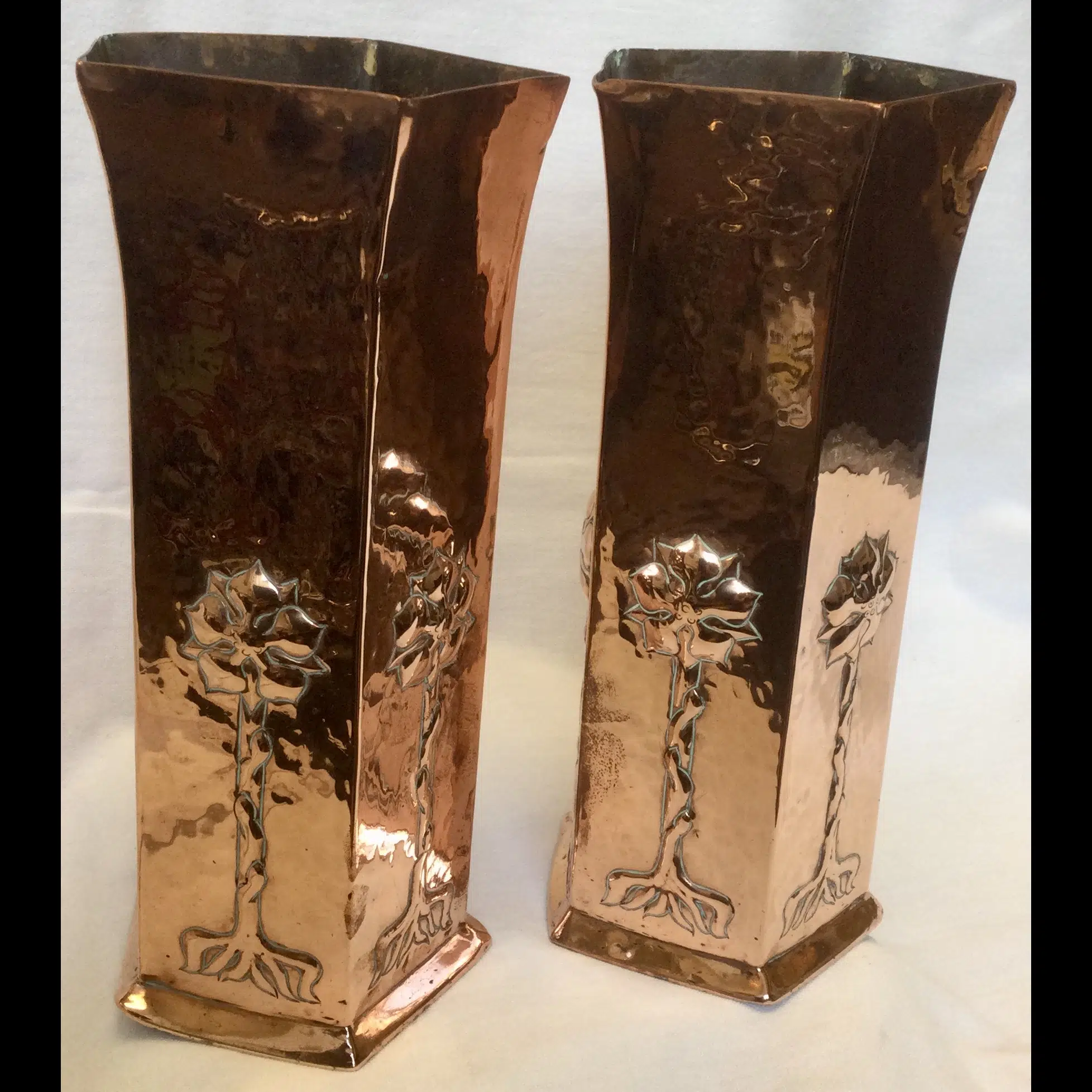 keswick school of industrial arts large hexagonal twisted stem flower vases