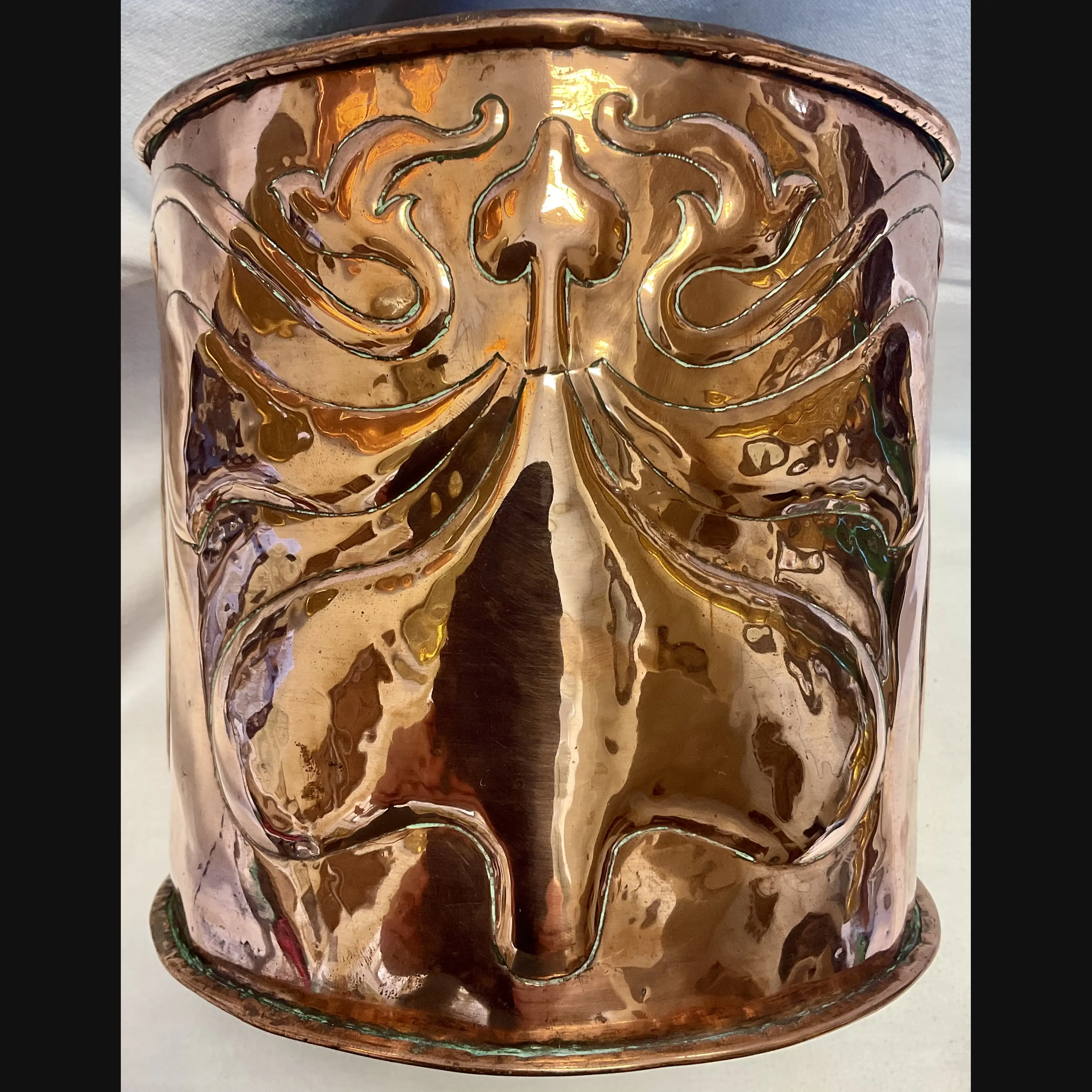 arts and crafts copper planter with art nouveau decoration c1910