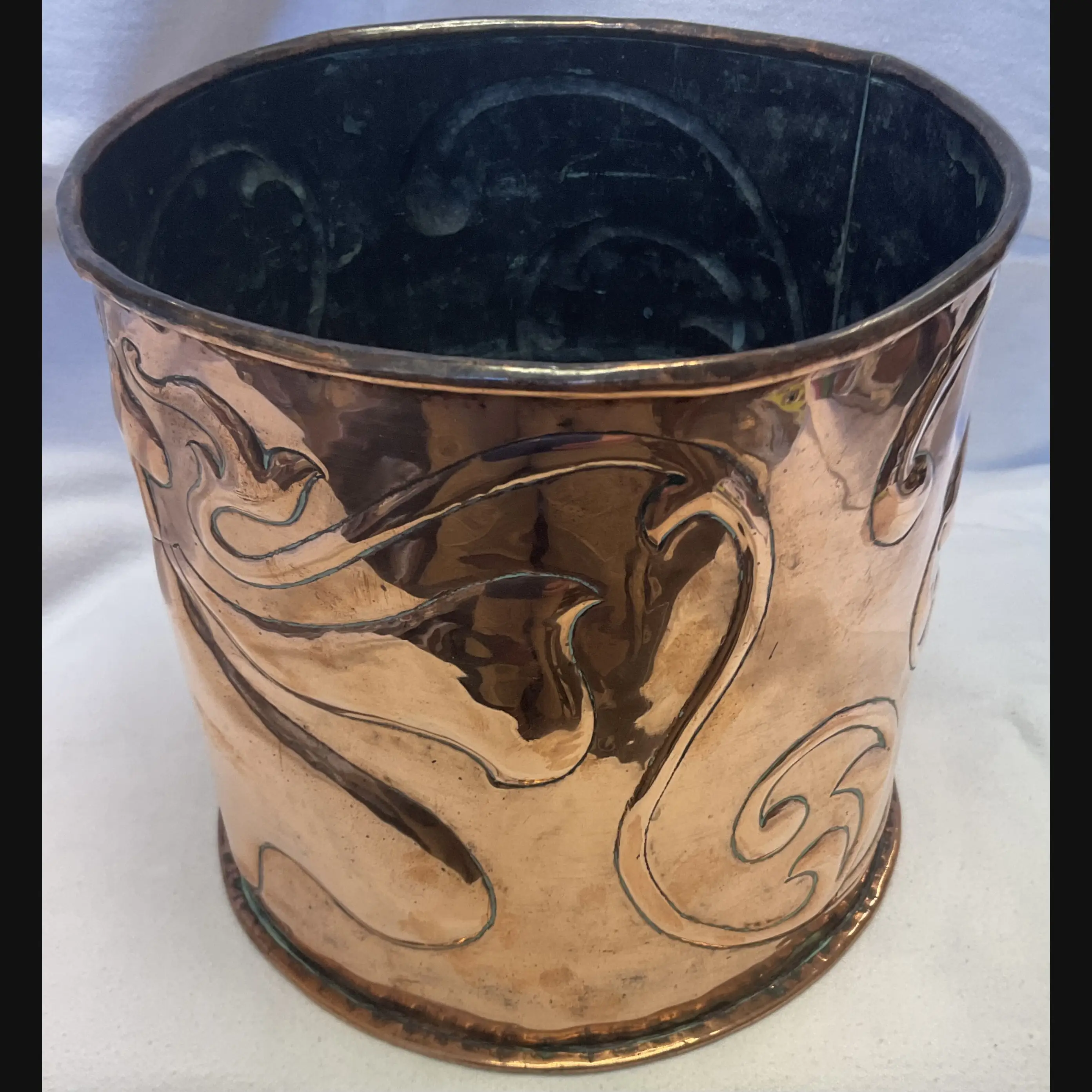 arts and crafts copper planter with art nouveau decoration c1910