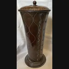 large arts and craft pierced copper covered vase in mixed metals in the manner of yattendon