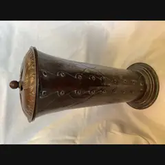 large arts and craft pierced copper covered vase in mixed metals in the manner of yattendon