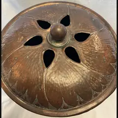 large arts and craft pierced copper covered vase in mixed metals in the manner of yattendon